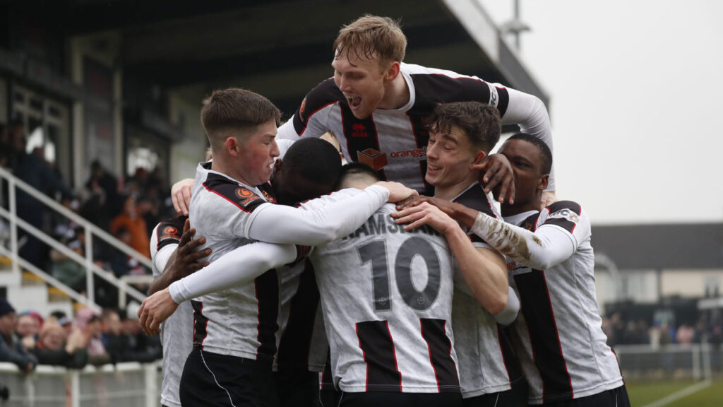 Spennymoor Town players celebrate a goal against Darlington