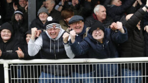 Spennymoor Town fans celebrate at The Brewery Field