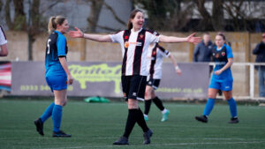 Spennymoor Town Ladies striker Abi Kisby celebrates a goal