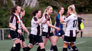 Spennymoor Town Ladies celebrate a goal against Hartlepool United