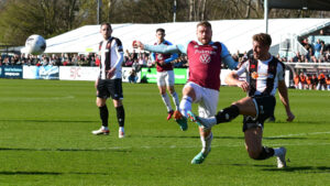 Spennymoor Town defender Reece Staunton in action against South Shields