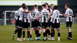 Spennymoor Town players celebrate a goal against Darlington