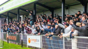 Spennymoor Town fans celebrating at The Brewery Field