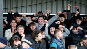 Spennymoor Town fans celebrating at The Brewery Field