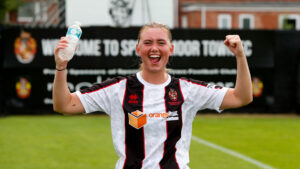 Spennymoor Town Ladies defender Neve Jackson celebrates at The Brewery Field