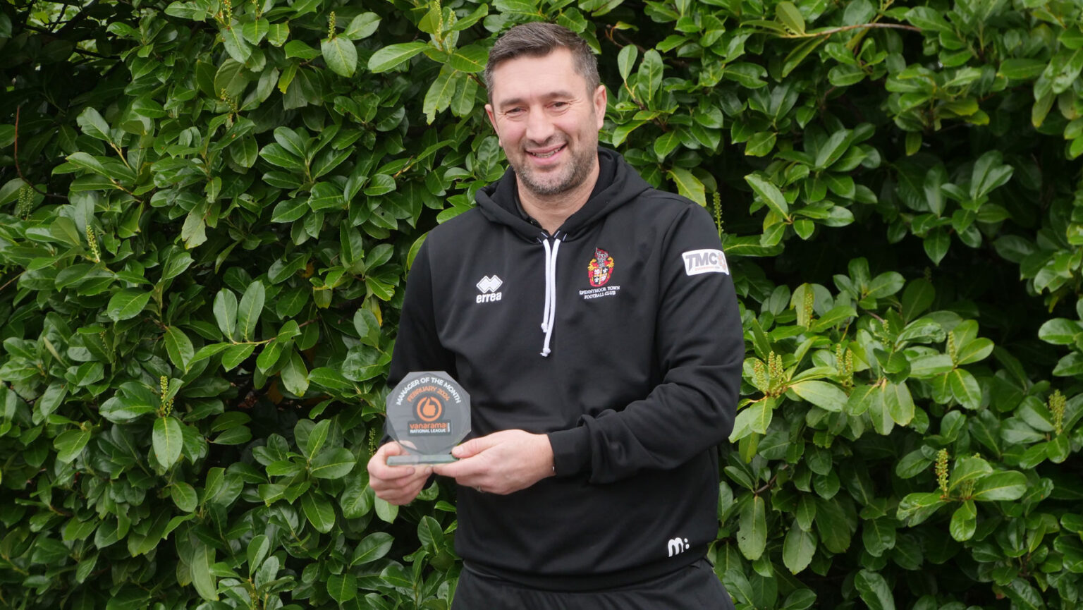 Spennymoor Town's Graeme Lee with his Manager of the Month trophy