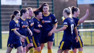 Spennymoor Town Ladies celebrate their winning goal at Wallsend