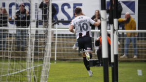 Spennymoor Town midfielder Rob Ramshaw celebrates his goal against King's Lynn Town