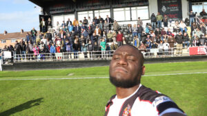 Spennymoor Town defender Lebrun Mbeka takes a selfie