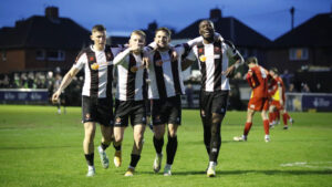 Spennymoor Town players celebrate a goal against Banbury United