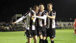 Glen Taylor celebrates after scoring for Spennymoor Town against Banbury United
