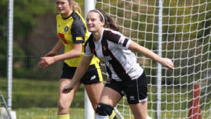 Spennymoor Town striker Autumn Colledge celebrates a goal against Harrogate Town