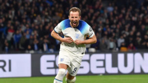 England striker Harry Kane celebrates a goal