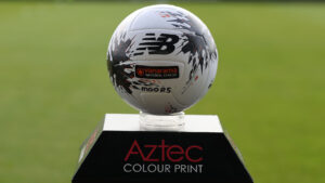 A match ball on display ahead of kick-off at Spennymoor Town