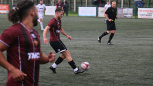 Spennymoor Town defender Dane Burlace in action at Consett