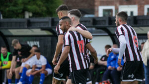 Spennymoor Town celebrate a goal against Whitby Town