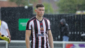 Spennymoor Town striker Will Harris in action against Whitby Town