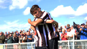 Isaac Fletcher celebrates scoring for Spennymoor Town against Chester