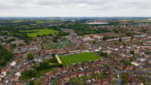 An aerial photograph of Spennymoor Town's Brewery Field stadium