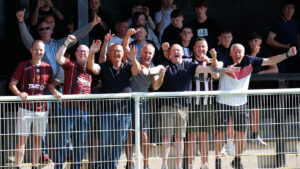 Spennymoor Town fans celebrating at The Brewery Field