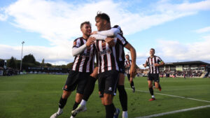 Spennymoor Town's Isaac Fletcher celebrates his goal against Chorley