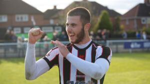 Spennymoor Town defender Ben Beals celebrates a victory