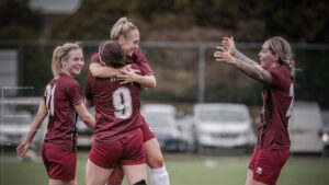 Hannah Knox celebrates her goal for Spennymoor Town Ladies against Harrogate Town