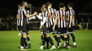 Spennymoor Town attacker Junior Mondal celebrates his goal against King's Lynn Town