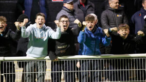 Spennymoor Town fans celebrate at The Brewery Field