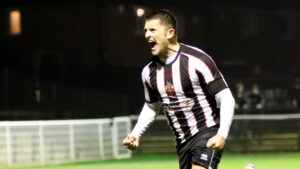 Spennymoor Town midfielder Rob Ramshaw celebrates a goal