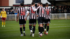 Spennymoor Town players celebrate a goal against South Shields