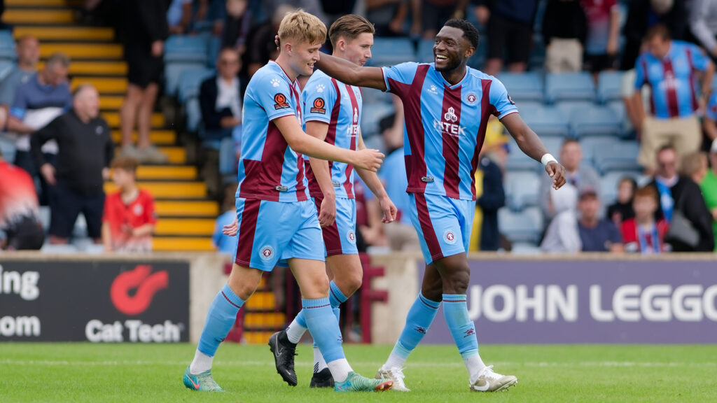 Scunthorpe United striker Sam Fishburn celebrates a goal