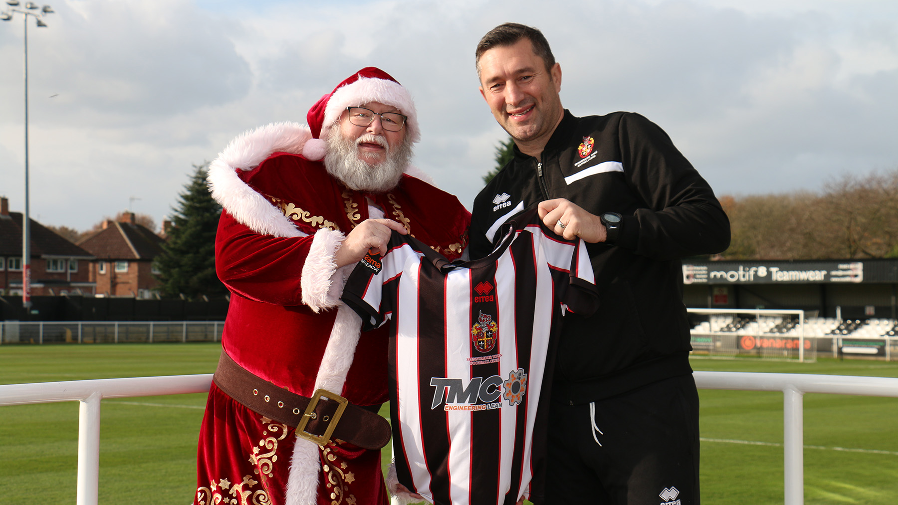 Santa Claus with Spennymoor Town boss Graeme Lee