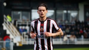 Gateshead striker Tom Allan in action for Spennymoor Town during a loan spell