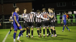 Spennymoor Town players celebrate a goal against Leamington