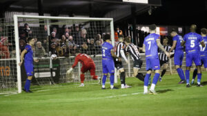 Spennymoor Town's Olly Dyson's corner goes into the net against Leamington