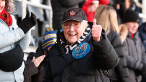 Spennymoor Town fan Ken Stephenson celebrates his 90th birthday