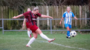 Spennymoor Town Ladies star Amy Richardson shoots on goal