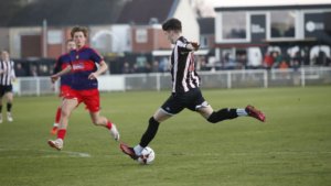 Spennymoor Town's Corey McKeown scores a goal against Rushall Olympic