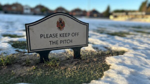 Snow is covering the Spennymoor Town pitch at The Brewery Field