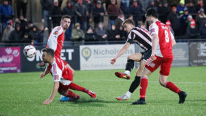 Spennymoor Town striker Glen Taylor in action at Scarborough Athletic