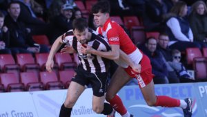 Spennymoor Town defender Olly Dyson in action at Kidderminster Harriers