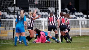 Spennymoor Town Ladies forward celebrates after scoring against Alnwick Town