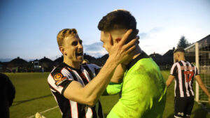 Glen Taylor and Brad James celebrate victory over Boston United