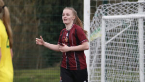 Spennymoor Town Ladies midfielder Becca Drinkald celebrates her goal against Wallsend