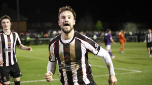 Spennymoor Town's Olly Dyson celebrates scoring against Darlington