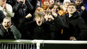 Spennymoor Town fans celebrate at The Brewery Field