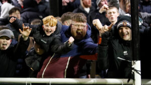 Spennymoor Town fans celebrating at The Brewery Field