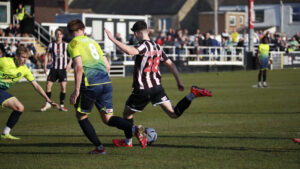 Spennymoor Town winger Corey McKeown scores against Pesterborough Sports