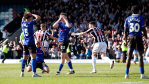 Spennymoor Town striker Aidan Rutledge celebrates his goal at Rochdale